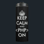 Funny keep calm and code on thermal travel tumbler thermosbecher<br><div class="desc">Funny keep calm and code on thermal travel tumbler mug. Keeps drinks warm or cool. Make your own custom funny keep calm and carry on parody. Modern typography template with crown. Customizable drink ware for home, office, hiking, sports etc. Cool Christmas or Birthday gift idea for co worker, employee, friend,...</div>