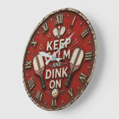 Funny Keep Calm and Dink On | Rustic Pickleball Große Wanduhr (Winkel)