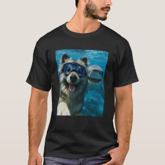 Funny Keeshond Dog Selfie with Shark Ocean Lovers T-Shirt