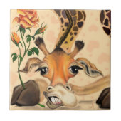 Funny Keramik Tile Giraffe mit Rose Fliese (Vorderseite)