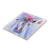 Funny Keramik Tile mit rosa Flamingo Skier Fliese (Seite)