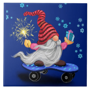 Funny Keramik Tile Niedlicher Skater Gnome mit Ges Fliese