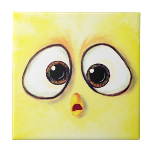 Funny Keramik Tile Überraschte Gelbe Hühneraugen Fliese (Vorderseite)