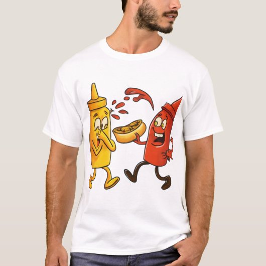 Funny Ketchup and Mustard Cartoon T-Shirt (Vorderseite)