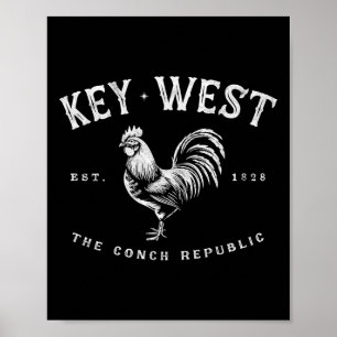 Funny Key West Rooster Chicken Sunrise Fischen Sur Poster