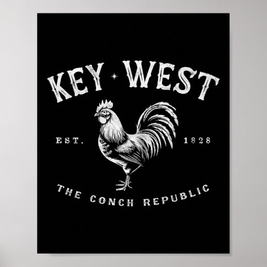 Funny Key West Rooster Chicken Sunrise Fischen Sur Poster (Vorne)