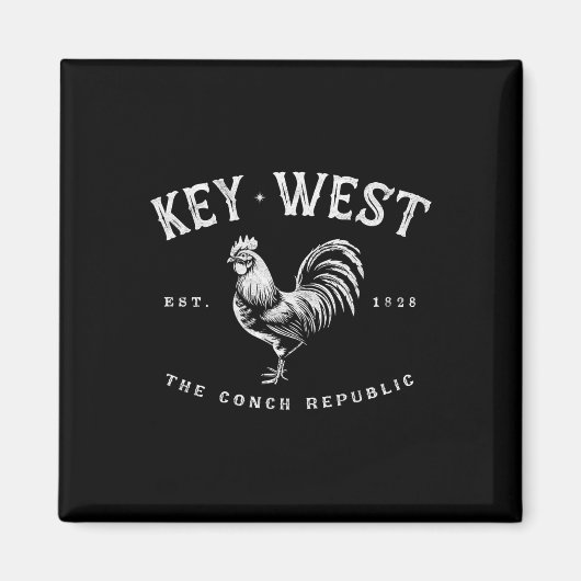 Funny Key West Rooster Chicken Sunrise Fishing Sur Magnet (Vorne)