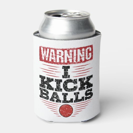 Funny Kickball Warnung, ich töte Balls Dosenkühler (Kanne Vorderseite)