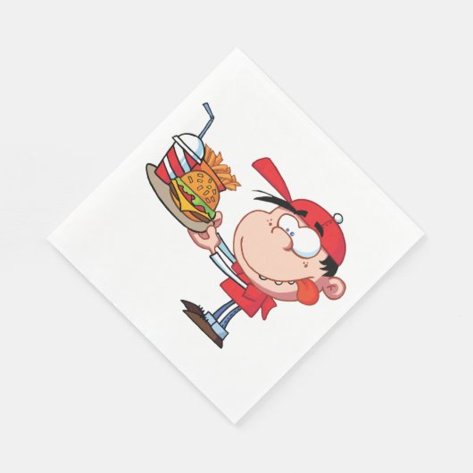 Funny Kid Fast Food Lover Burger, Fries und Drink Serviette (Ecke)