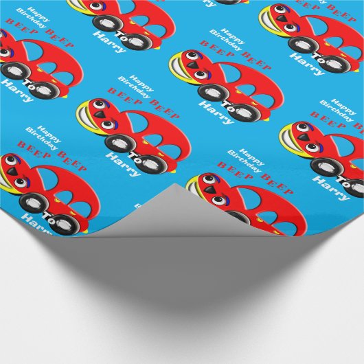 Funny Kids Cartoon Car Thema Personalisiert Geschenkpapier (Ecke)