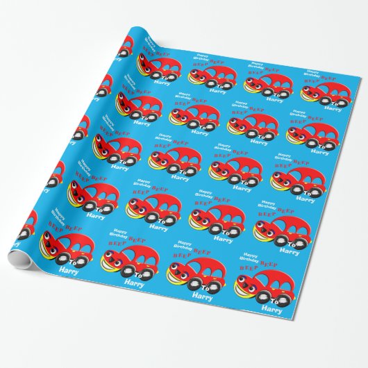 Funny Kids Cartoon Car Thema Personalisiert Geschenkpapier (Ungerollt)