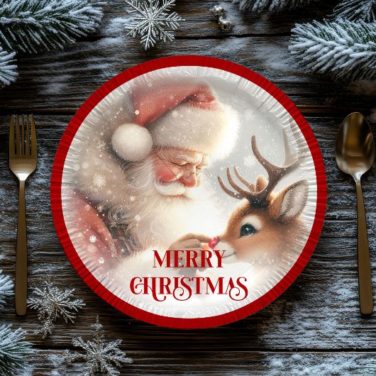 Funny Kids Holiday Plates Santa Claus Rudolph Pappteller