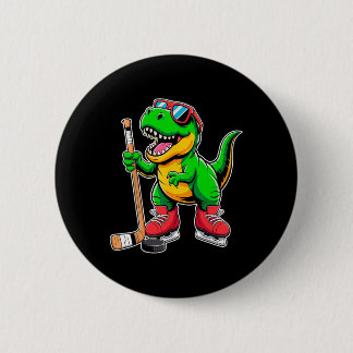 Funny Kids Ice Hockey Player Tee Hockeysaurus Dino Button