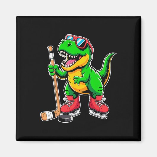 Funny Kids Ice Hockey Player Tee Hockeysaurus Dino Magnet (Vorne)