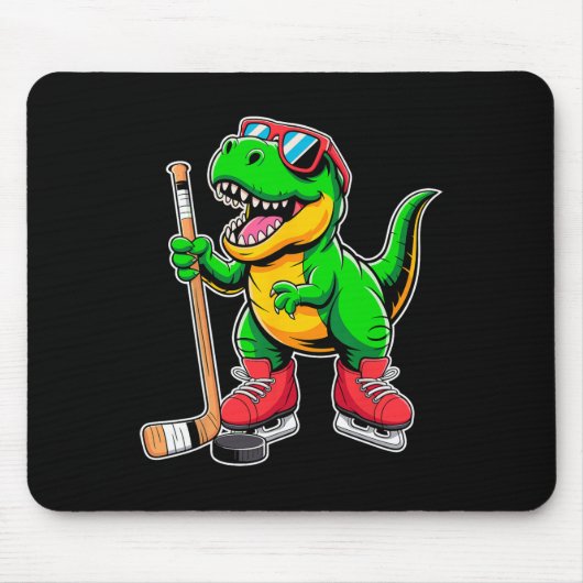 Funny Kids Ice Hockey Player Tee Hockeysaurus Dino Mousepad (Vorne)