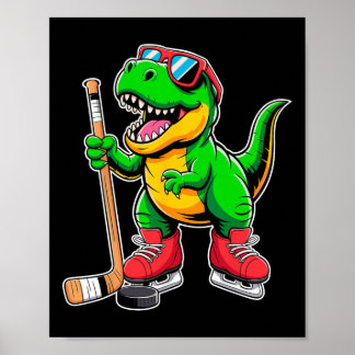 Funny Kids Ice Hockey Player Tee Hockeysaurus Dino Poster