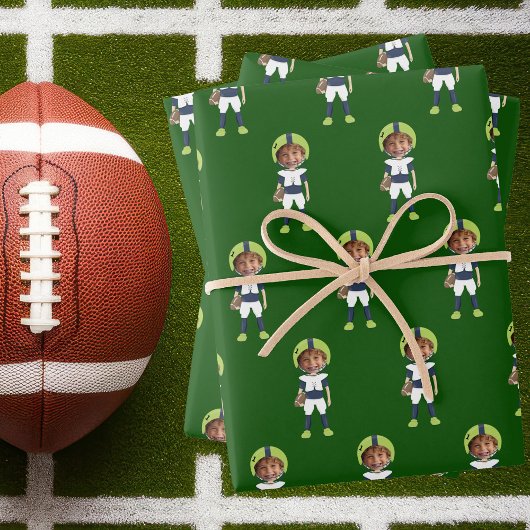 Funny Kids Photo Football Player Green Customized Geschenkpapier Set