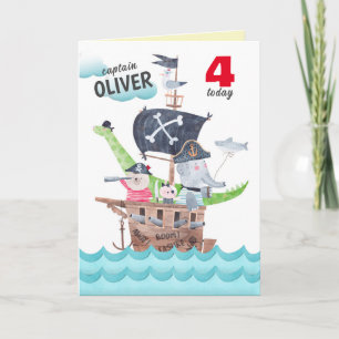 Funny Kids Pirate Animals Geburtstag Gruß Karte