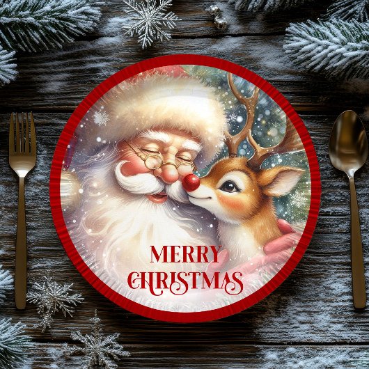 Funny Kids Santa Rudolph Holiday Party Plates Pappteller