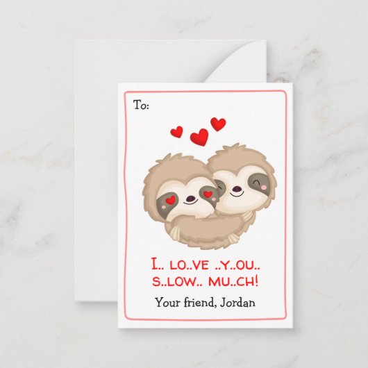 Funny Kids School Valentines (Sloth Hearts) Mitteilungskarte (Vorderseite)