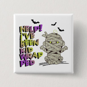 Funny Kidwrapped Mummy Baby Green ID683 Button