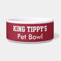 Funny King Dog Pet Bowl Red White PERSONALIZE NAME