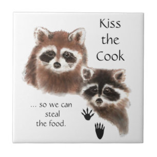 Funny, Kiss den Koch, Raccoons, koche das Essen Fliese