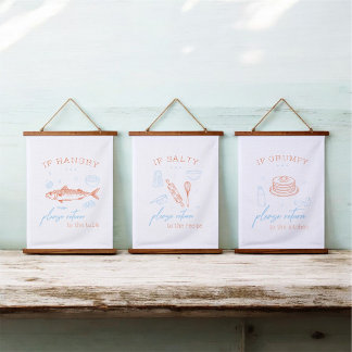 Funny Kitchen Humor Foodie Quote Poster Set Wandteppich Mit Holzrahmen