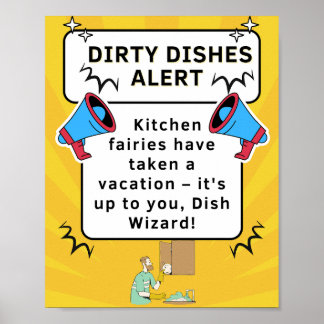 Funny Kitchen Poster - Dirty Geschirrs Alert für M