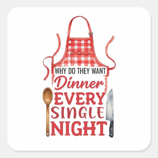 Funny Kitchen Schürze Design Quadratischer Aufkleber (Vorderseite)
