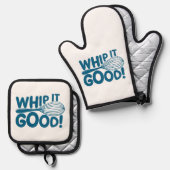 Funny Kitchen Whip It Good Chef Cooking Lover Ofenhandschuh & Topflappen-Set (Vorderseite/Rückseite)