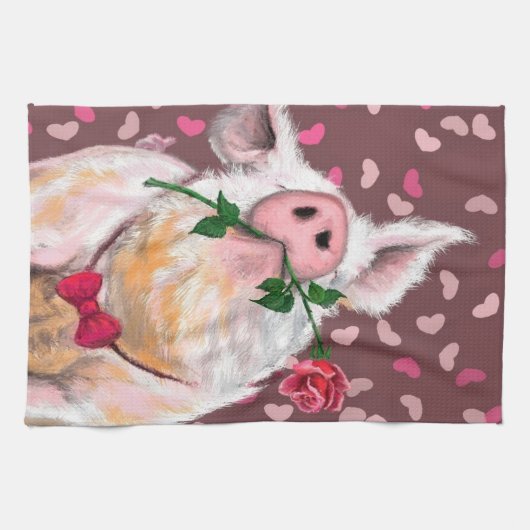 Funny Kitetücher Gentleman Pig mit Rose Geschirrtuch (Horizontal)