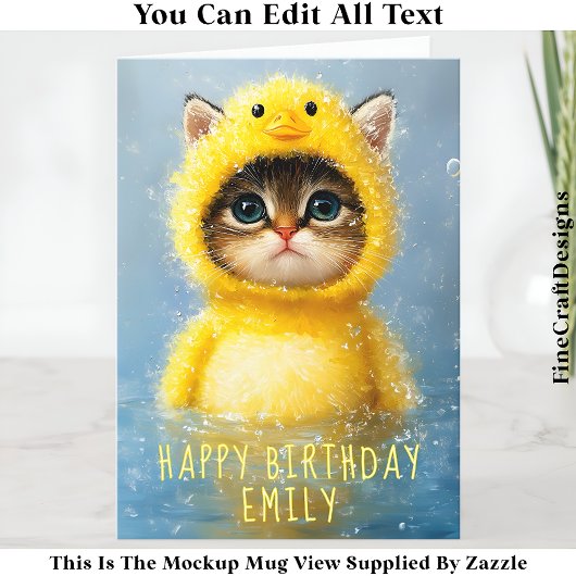 Funny Kitten als gelbe Ente DL4R-Name verkleidet Karte