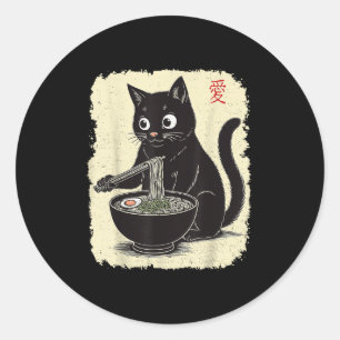 Funny Kitten Eating Ramen Japanisch Kawaii Anime C Runder Aufkleber