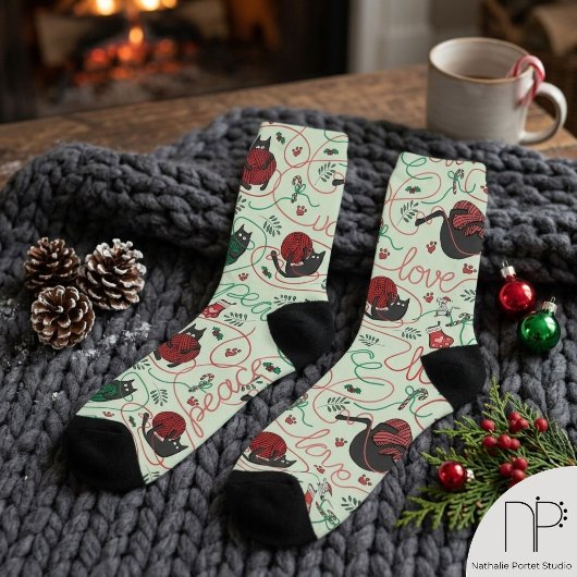 Funny Kitten Liebe Yarn Tangle Socken
