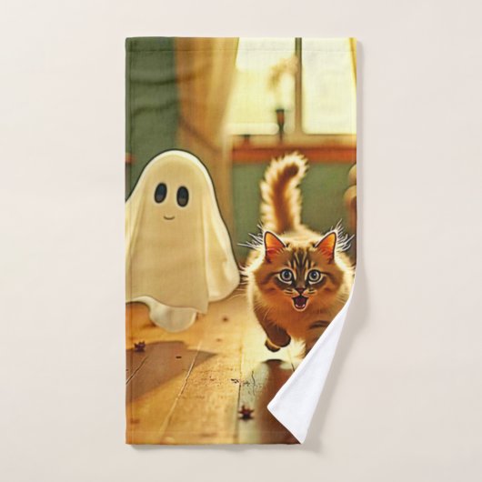 Funny Kitten Spooky Friend Badhandtuch Set (Handtuch)