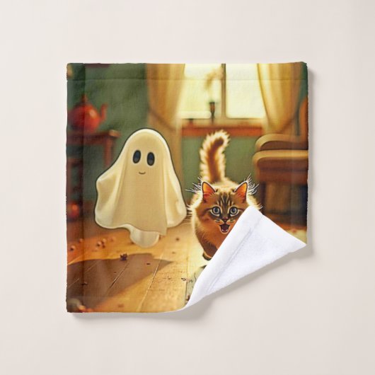 Funny Kitten Spooky Friend Badhandtuch Set (Waschlappen)