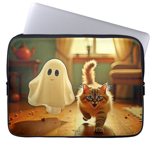 Funny Kitten Spooky Friend Design Laptopschutzhülle (Vorderseite)
