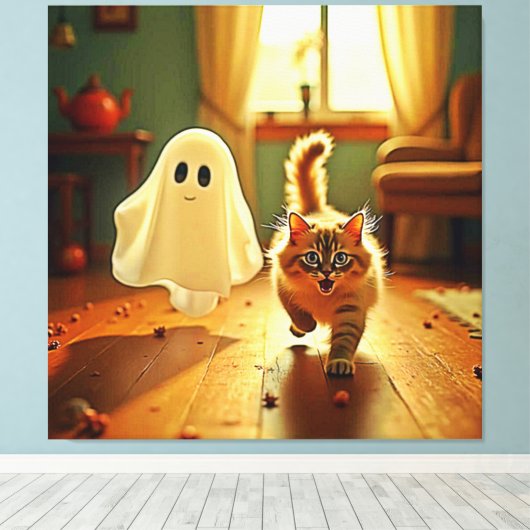 Funny Kitten Spooky Friend Design Leinwanddruck (Insitu (Holzboden))