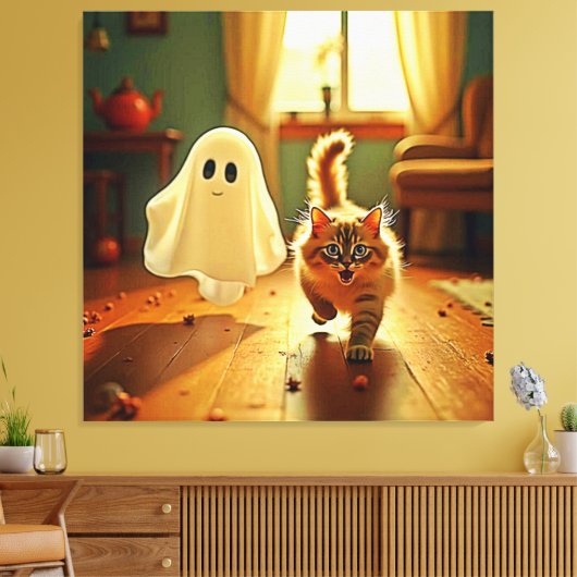 Funny Kitten Spooky Friend Design Leinwanddruck (Insitu (Wohnzimmer))