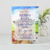 Funny Kittens auf grünem Feld. Einladung (Stehend Vorderseite)