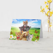 Funny Kittens auf grünem Feld. Karte (Gelbe Blume)