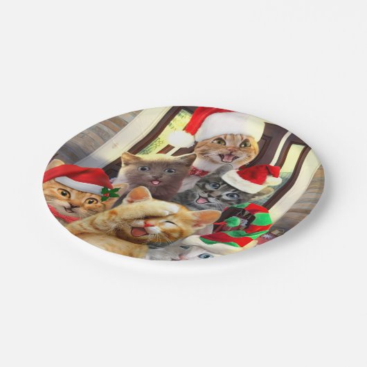 Funny kittens in Christmas Day Pappteller (Schrägansicht)