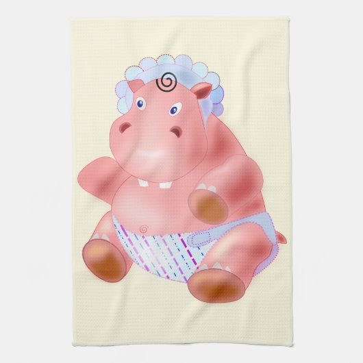 Funny Kittuch mit Baby Hippo Geschirrtuch (Vertikal)