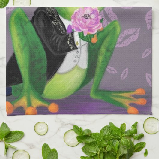 Funny Kittuch mit Froschprinz - Kiss Geschirrtuch (Gefaltet)