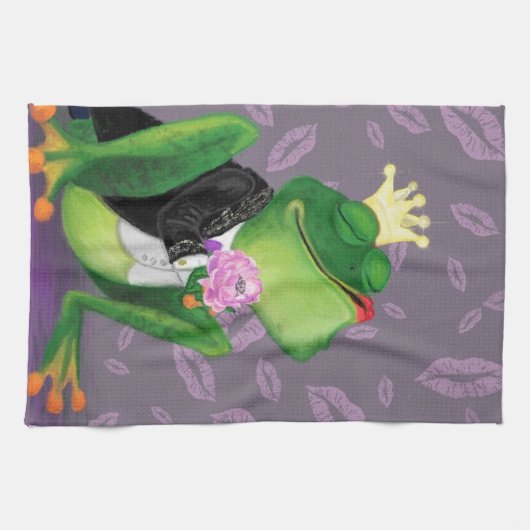 Funny Kittuch mit Froschprinz - Kiss Geschirrtuch (Horizontal)