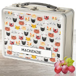 Funny Kitty Cat Personalisiert Name Metall Brotdose<br><div class="desc">Viel Spaß für kleine Katzen,  perfekt für Tiere und Haustiere. Originelle Kunst von Nic Squirrell. Ändern Sie den Namen,  um ihn zu personalisieren.</div>
