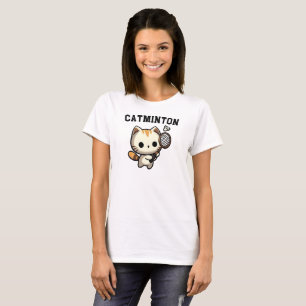 Funny Kitty Cat Spielen Badminton Lover T-Shirt