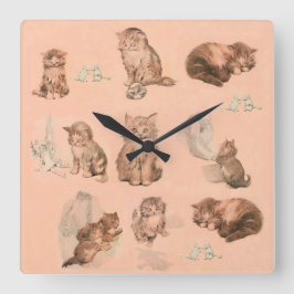 FUNNY KITTY CAT STORIES IN PINK QUADRATISCHE WANDUHR