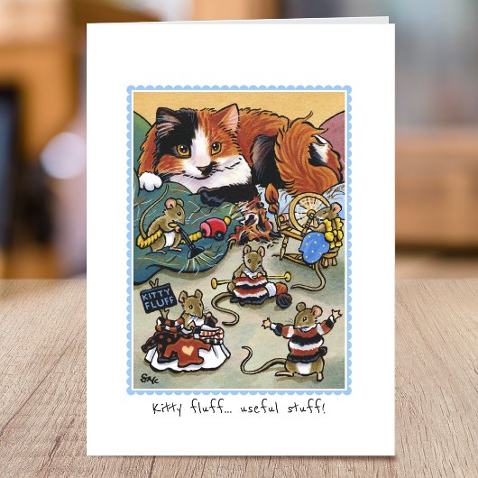 Funny Kitty Fluff Katze Grooming Maus geklappt Karte